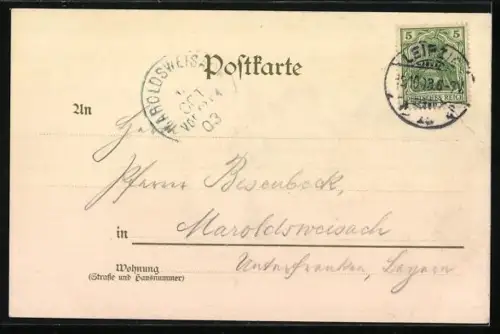 Lithographie Leipzig, Thüringer Hof, erbaut 1435, Besitzer Georg Grimpe