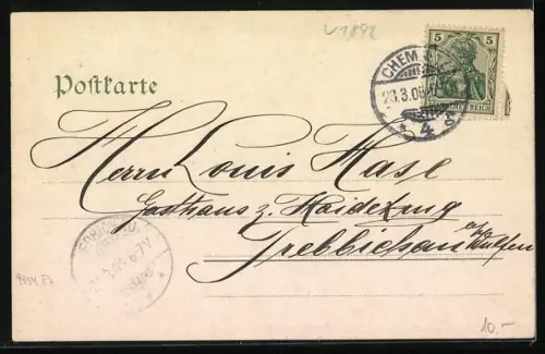 AK Chemnitz, Schlossteich und Schlosskirche im Winter