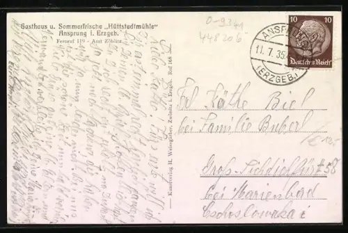 AK Ansprung i. Erzgeb., Gasthaus und Hüttstadtmühle