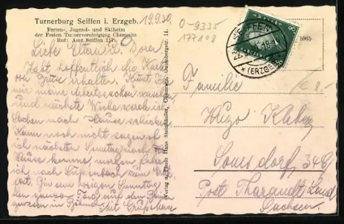 AK Seiffen i. Erzgeb., Turnerburg, Fabrikansicht, Blick von Heidelberg