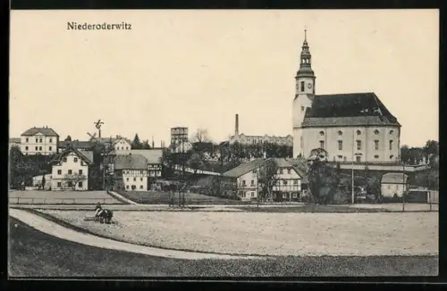 AK Niederoderwitz, Kirche und Ortsansicht