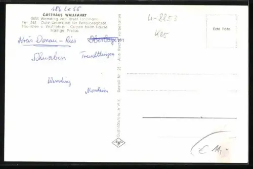 AK Wemding, Gasthaus Wallfahrt, Weinstube Ritter