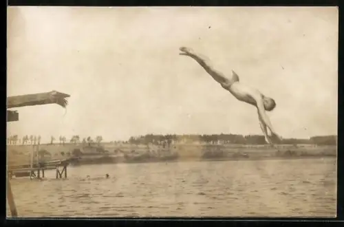 Foto-AK Ilmenau, Freibad mit Sprungturm
