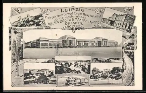 AK Leipzig, Hauptbahnhof, Entwurf von William Losso und Max Hans Kühne