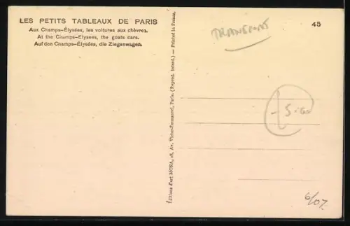 AK Paris, Rundfahrt mit einem Ziegengespann