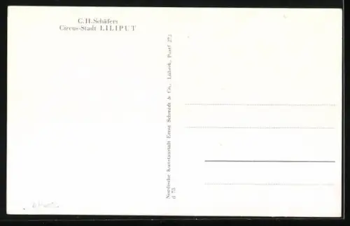 AK C.H. Schäfers Circus-Stadt Liliput, Liliputaner-Artisten in Kostümen