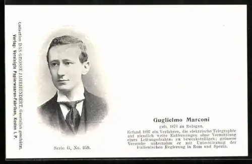 AK Guglielmo Marconi, erfand ein Verfahren der elektr. Telegraphie