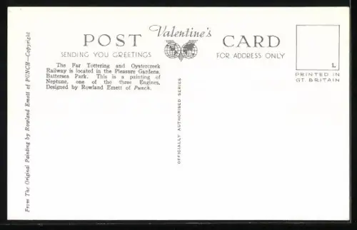 Künstler-AK The Far Tottering & Oyster Creek Railway in the Battersea Pleasure Gardens, engine Neptune