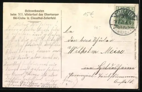 AK Clausthal-Zellerfeld, Schneebauten beim XII. Winterfest des Oberharzer Ski-Clubs