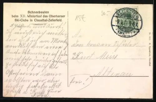 AK Clausthal-Zellerfeld, Schneebauten beim XII. Winterfest des Oberharzer Ski-Clubs