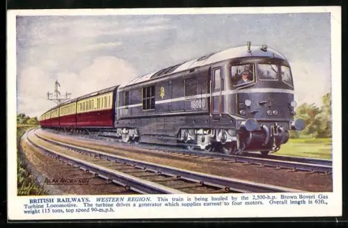 AK englische Eisenbahn, Western Region Train hauled by th Brown-Boveri gas Turbine Locomotive 18000