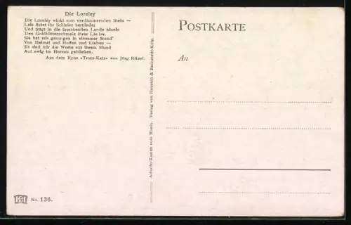 AK Loreleyfelsen im Abendlicht