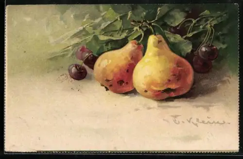 Künstler-AK Catharina Klein: Stillleben von Kirschen und Birnen