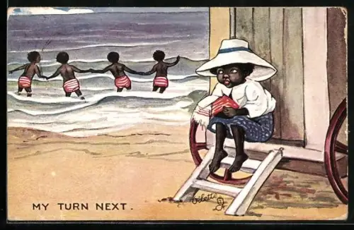 AK Afrikanisches Mädchen wartet darauf an den Strand zu gehen, afrikanische Volkstypen