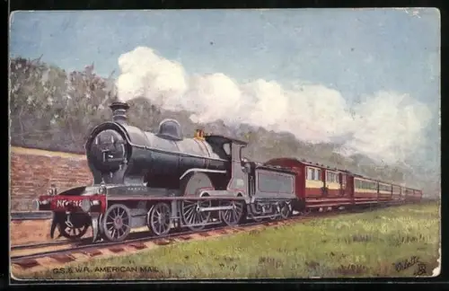 Künstler-AK G.S. & W.R. American Mail, englische Eisenbahn-Lokomotive