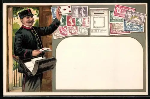 AK Briefbote bringt französische Briefe und Briefmarken, Boîte à Lettres