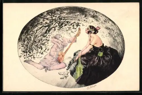 Künstler-AK sign. Solanges: Pierrot und junge Dame