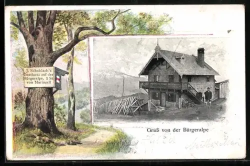 AK Mariazell, Schublachs Gasthaus auf der Bürgeralpe