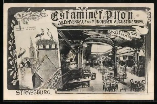 AK Strassburg, Bierhalle Piton, Innenansicht, Storchennest, Blumen