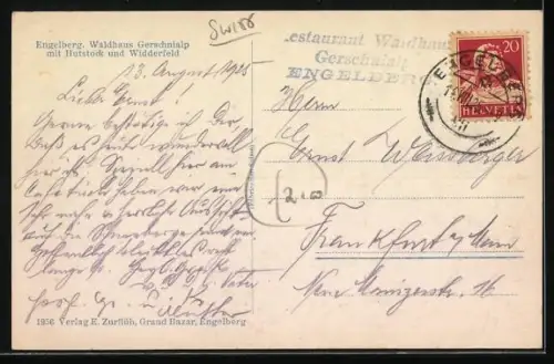 AK Engelberg, Gasthaus Waldhaus Geschnialp mit Hutstock und Widderfeld