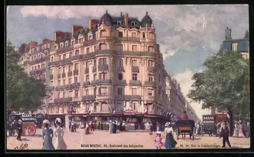 Künstler-AK Paris, Bazar Moncrau, 63 Boulevard des Batignolles