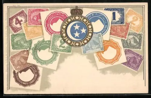 AK Briefmarken und Wappen Ägyptens, Krone