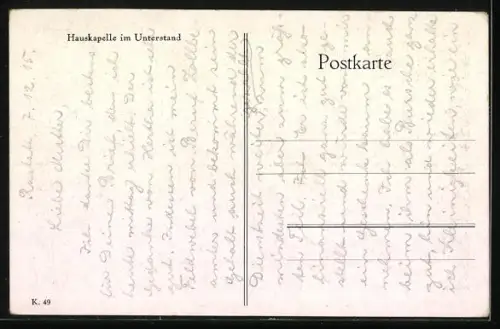 AK Hauskapelle im Unterstand, Schützengraben