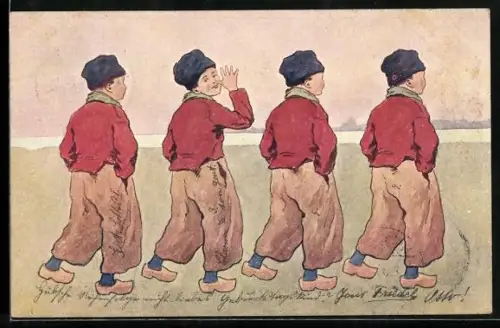 Künstler-AK Brüder Kohn (B.K.W.I) Nr. 648-5: junge Männer in niederländischer Tracht