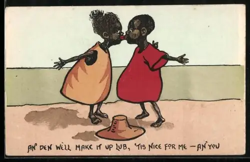 AK schwarzes Paar küsst sich, Kolonialhumor