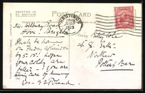 Künstler-AK Mabel Lucie Attwell: Us!, Mädchen mit Hund schiebt zwei Babys im Kinderwagen