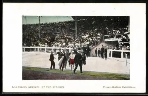 AK London, Franco-British Exhibition 1908, Dorando`s Arrival at the Stadium