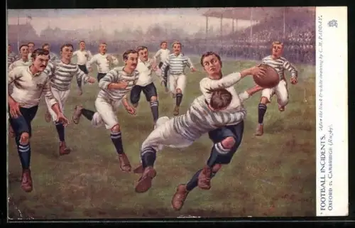 Künstler-AK Szene aus einem Rugby-Match