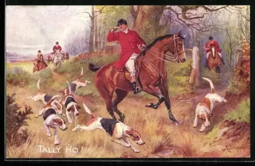 Künstler-AK Meute auf der Spur vom Fuchs
