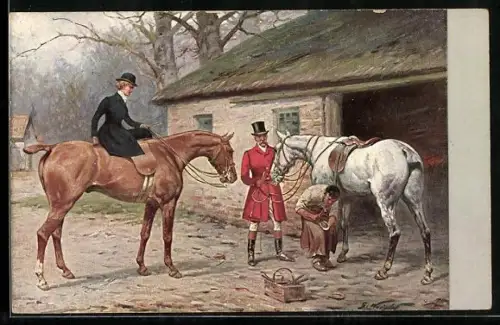 Künstler-AK Hufschmied bei der Arbeit