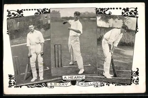 AK Cricket-Spieler S. H. Day, A. Hearne und E. W. Dillon