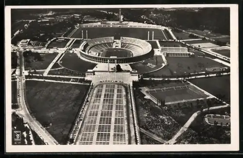 AK Berlin, Reichssportfeld, Gesamtansicht vom Flugzeug aus