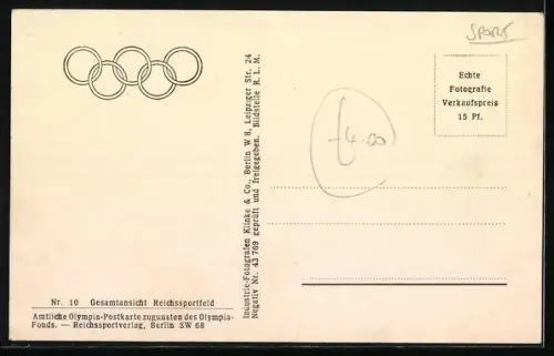 AK Berlin, Reichssportfeld, Gesamtansicht vom Flugzeug aus