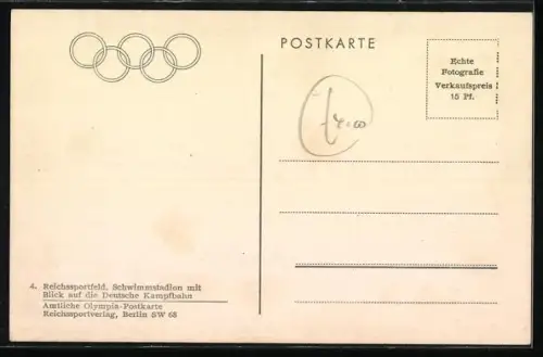 AK Berlin, Olympia, Schwimmstadion mit Blick auf die Deutsche Kampfbahn