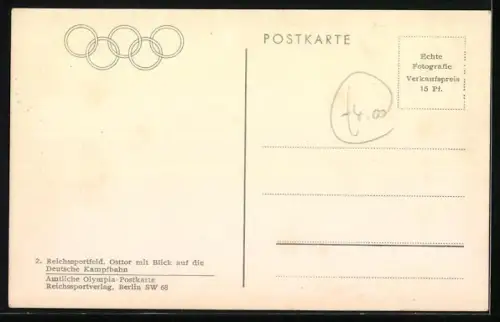 AK Berlin, Olympische Spiele 1936, Reichssportfeld, Osttor mit Blick auf die Deutsche Kampfbahn