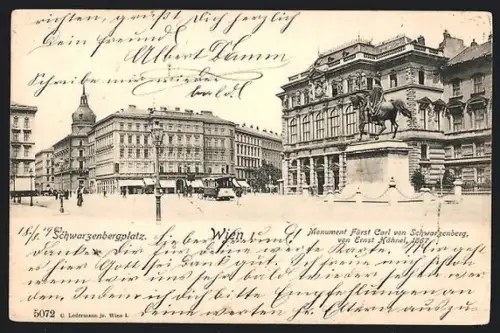AK Wien, Schwarzenbergplatz mit Monument Fürst Carl von Schwarzenberg