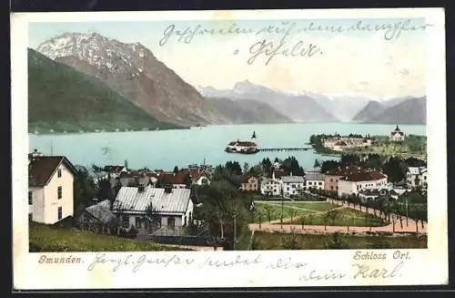 AK Gmunden, Blick vom Ort zum Schloss Ort
