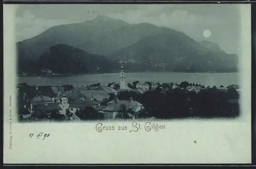 Mondschein-AK St. Gilgen, Teilansicht