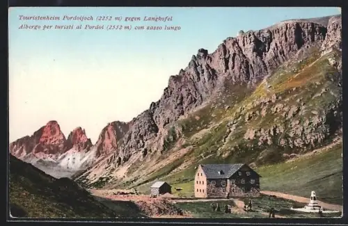 AK Pordoijoch, Touristenheim gegen Langkofel