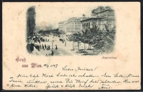 AK Wien, Partie am Opernring mit Passanten um 1900