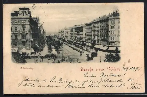 AK Wien, Schottenring mit Strassenbahn
