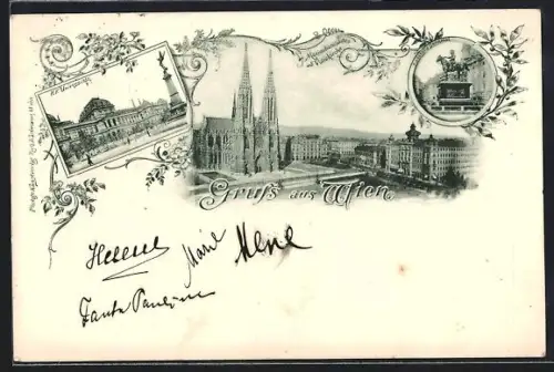 AK Wien, Maximiliansplatz und Votivkirche, K. k. Universität, Radetzky-Denkmal