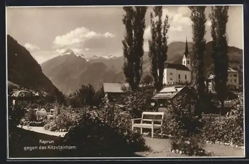 AK Kaprun, Ortsansicht mit Kirche und Kitzsteinhorn