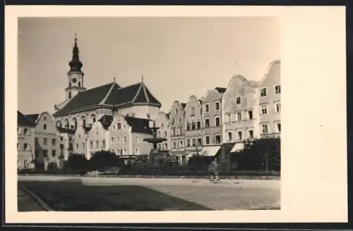 AK Schärding, Strassenpartie mit Kirche
