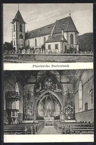 AK Buchenbach / Breisgau, Pfarrkirche aussen und innen