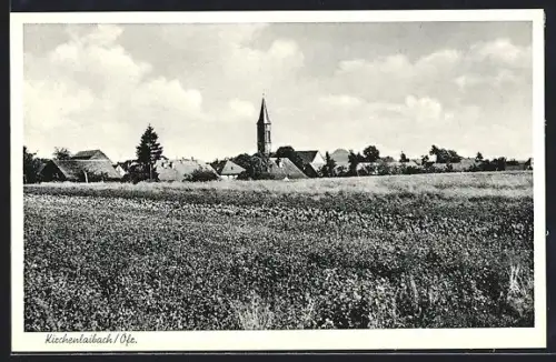 AK Kirchenlaibach /Ofr., Ortsansicht mit Kirche und Feldern